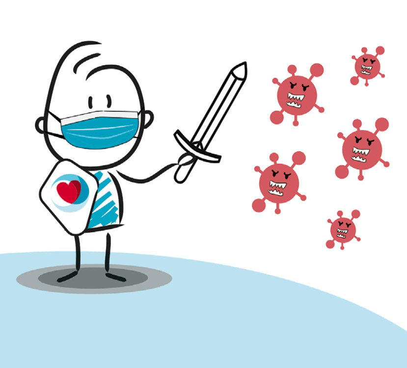 PDL in der Corona Pandemie Pflegedienst Lilienthal Männchen mit Schwert und Schild, kämpfend gegen Bakterien